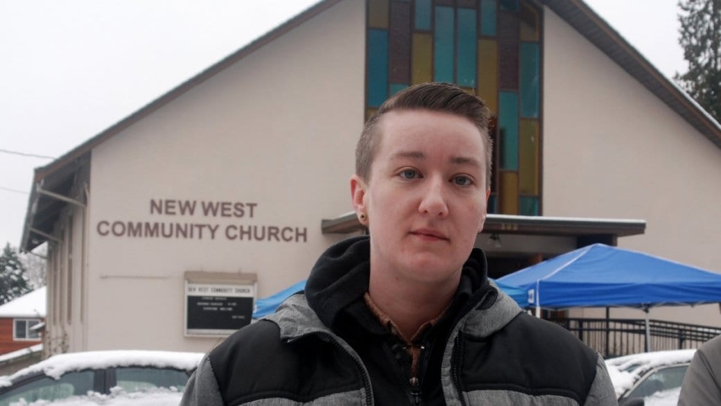Protesters challenge New West pastor on anti-trans campaign
