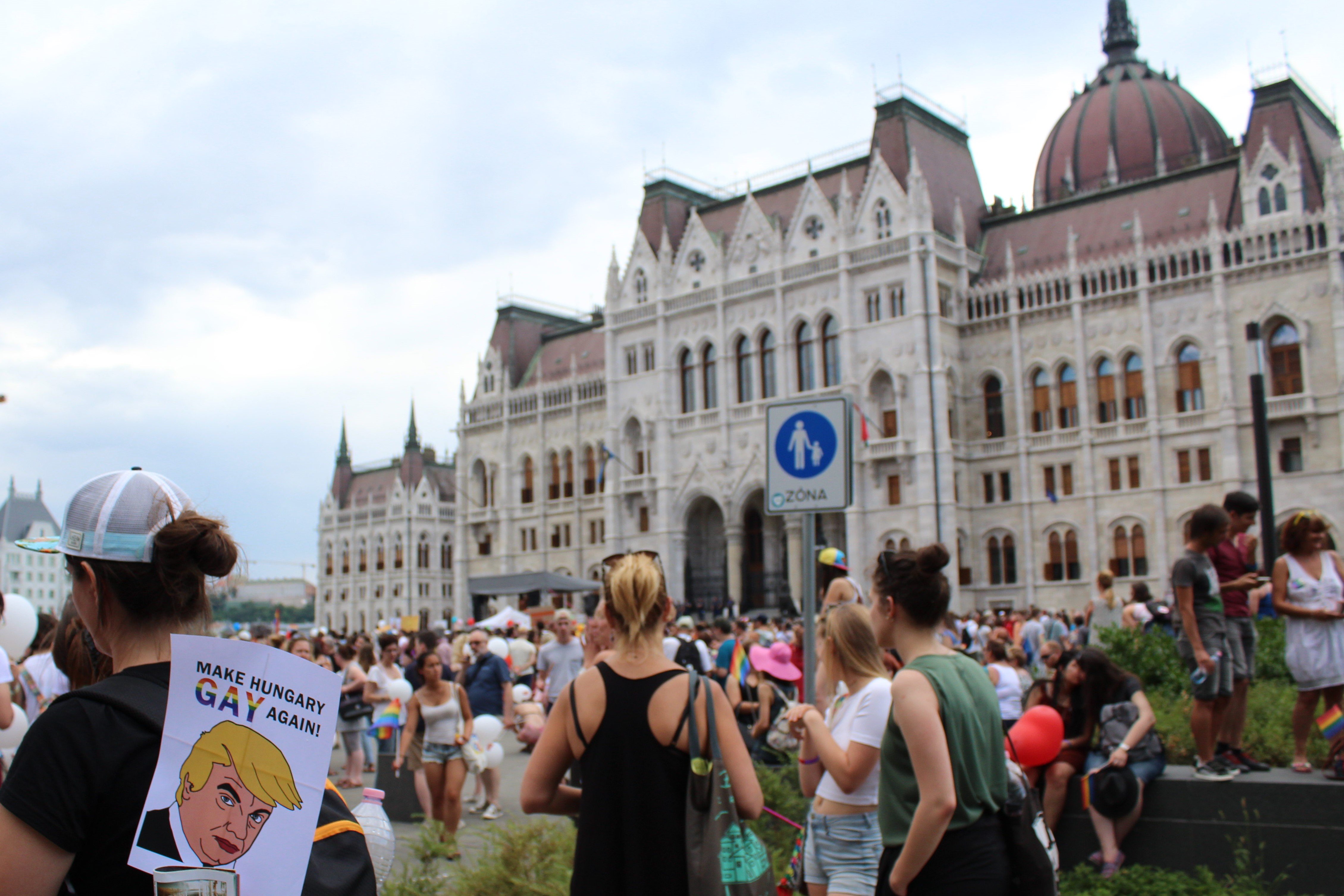 Crowds gathered in front of Kossuth Lajos tér in front of the Hungarian Parliament before the parade began on July 8, 2017.
