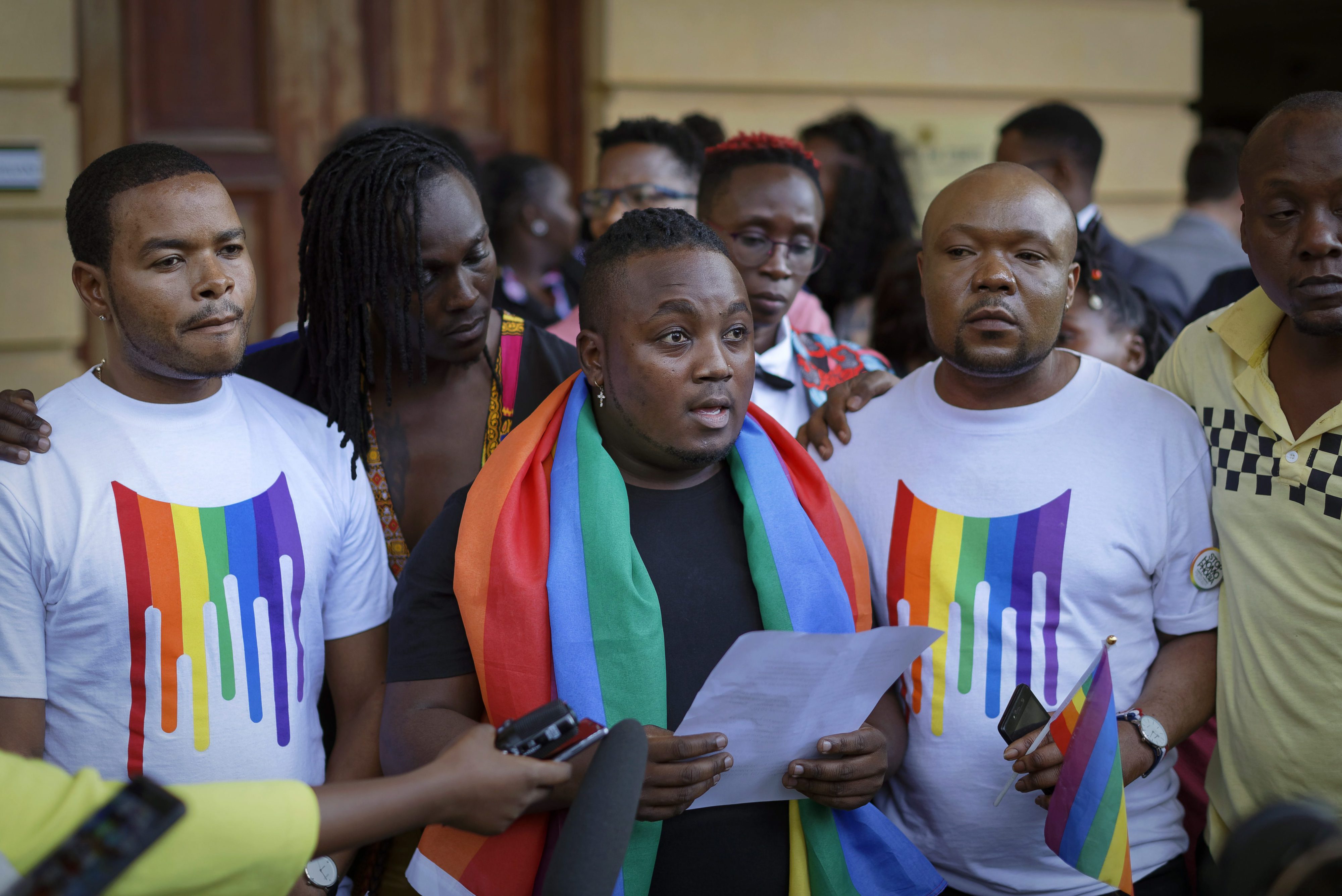 Representatives of the LGBT community in Nairobi read a statement after Kenya's High Court upheld sections of the penal code that criminalize same-sex relations.
