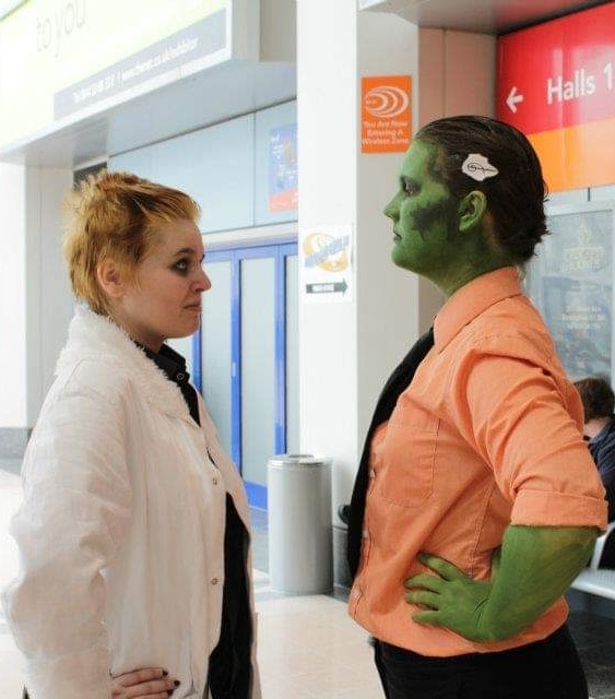 The author and their friend, Susie, in cosplay from the webcomic 'Hanna is Not a Boy's Name.'