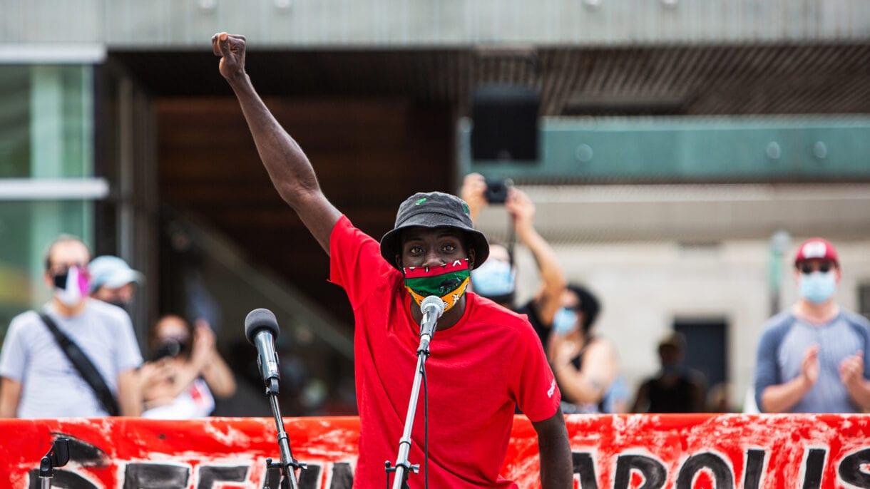 Activist and journalist Desmond Cole spoke at the Abolish Police in Canada: Pride Rally and Teach-in on June 28