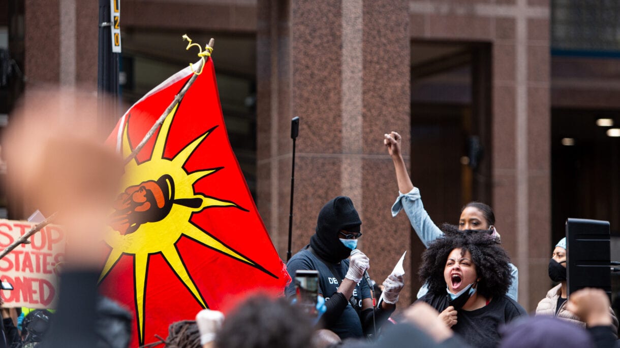 The protest ended up at police headquarters on College Street.