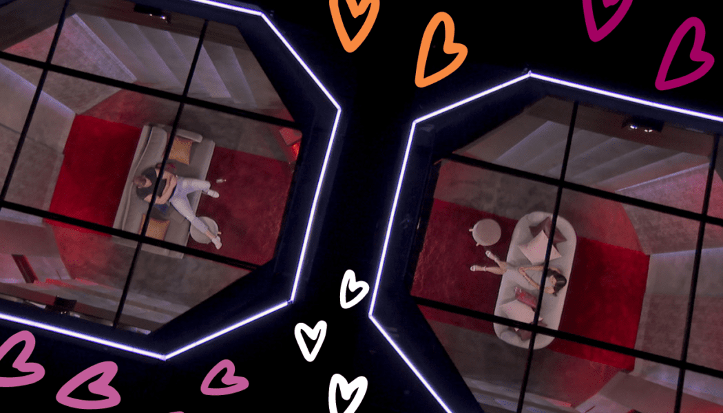Two people shown in the "pods" from above; hearts are drawn over the image.