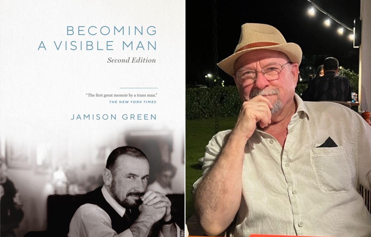 Side by side images of Jamison Green and his book Becoming a Visible Man