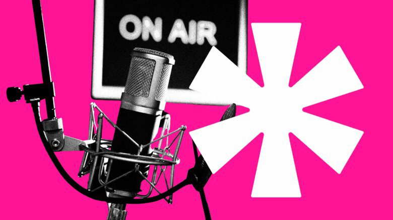 A microphone; an on air sign; an asterisk
