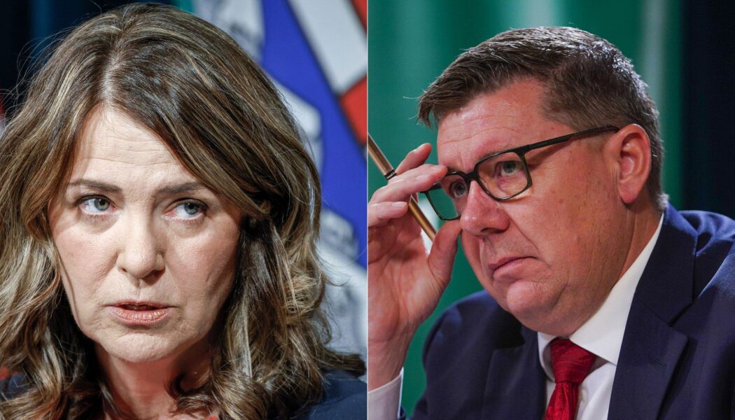 Side by side images of Danielle Smith and Scott Moe