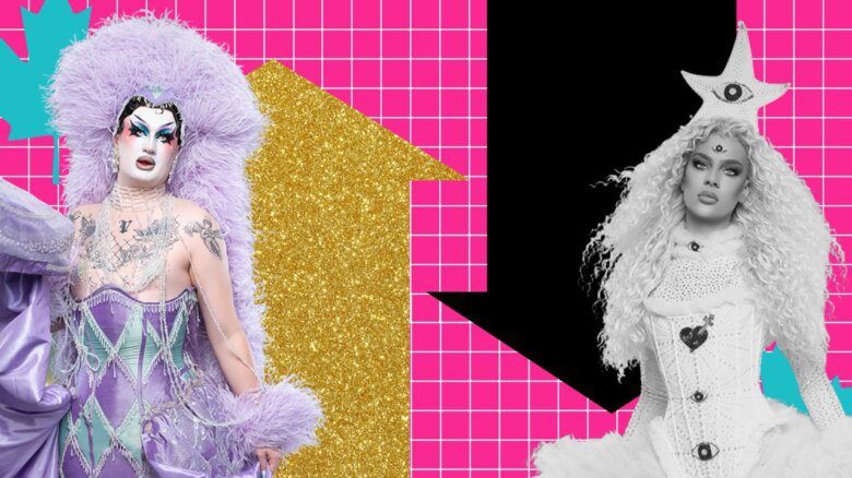 Van Goth with an up arrow behind her; Paolo Perfeccion with a down arrow behind her