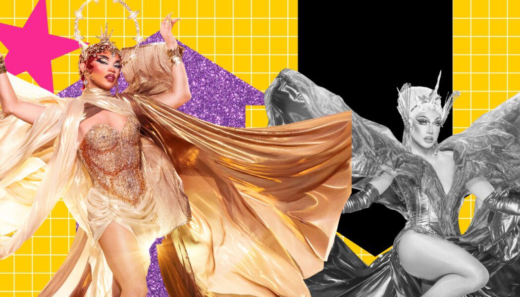 Juicy Love Dion with an up arrow behind her; Athena Dion with a down arrow behind her