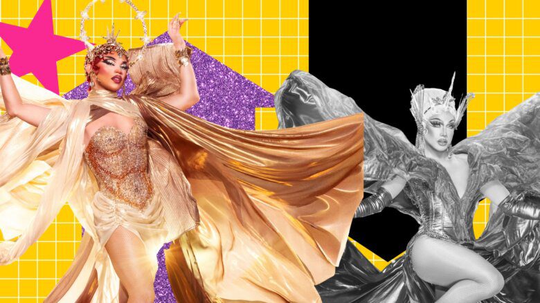 Juicy Love Dion with an up arrow behind her; Athena Dion with a down arrow behind her