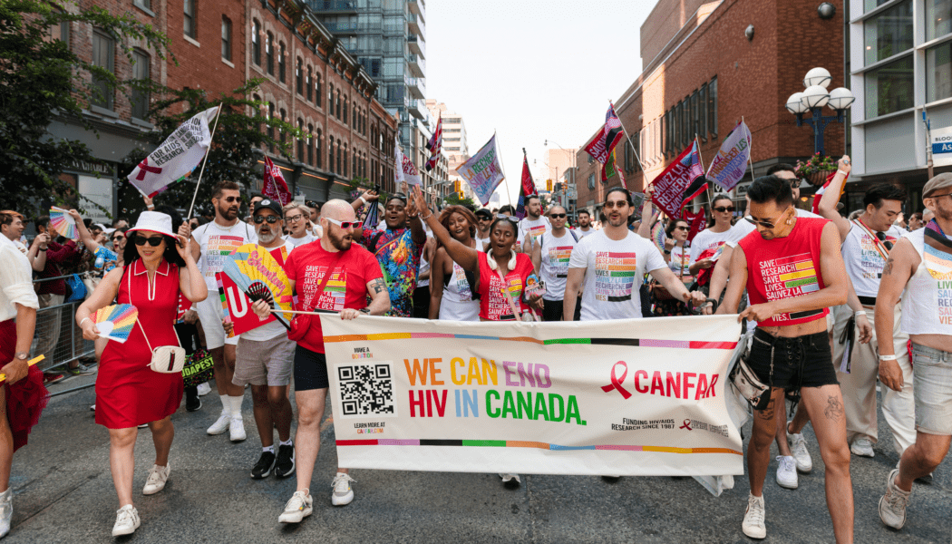Supporters of HIV AIDS research participate in the 2025 Toronto Pride Parade