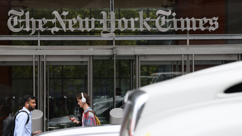 A photo of the outside of the New York Times building in New York City