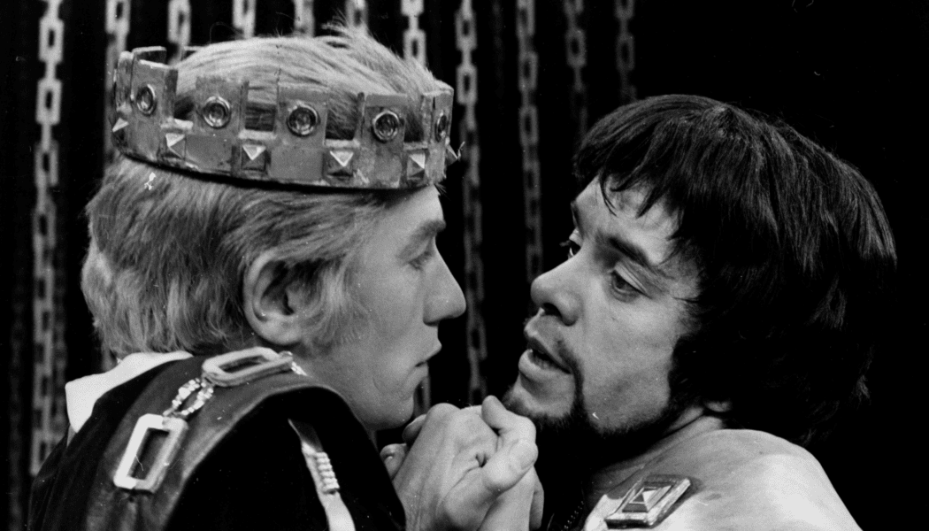 Actors Ian McKellen and James Laurenson in 'Edward II', which featured the first gay kiss on British television