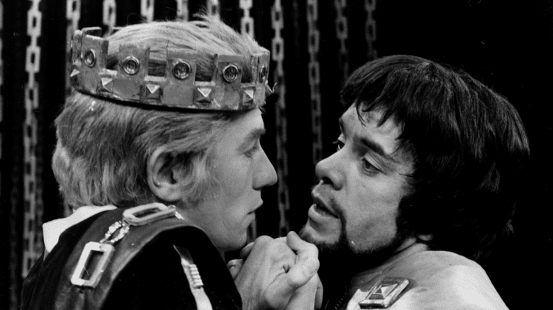 Actors Ian McKellen and James Laurenson in 'Edward II', which featured the first gay kiss on British television