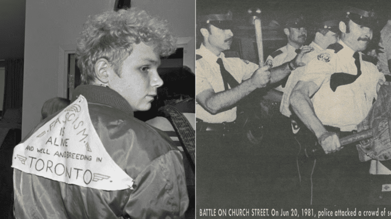 Two photos from the Toronto bathhouse riots of 1971