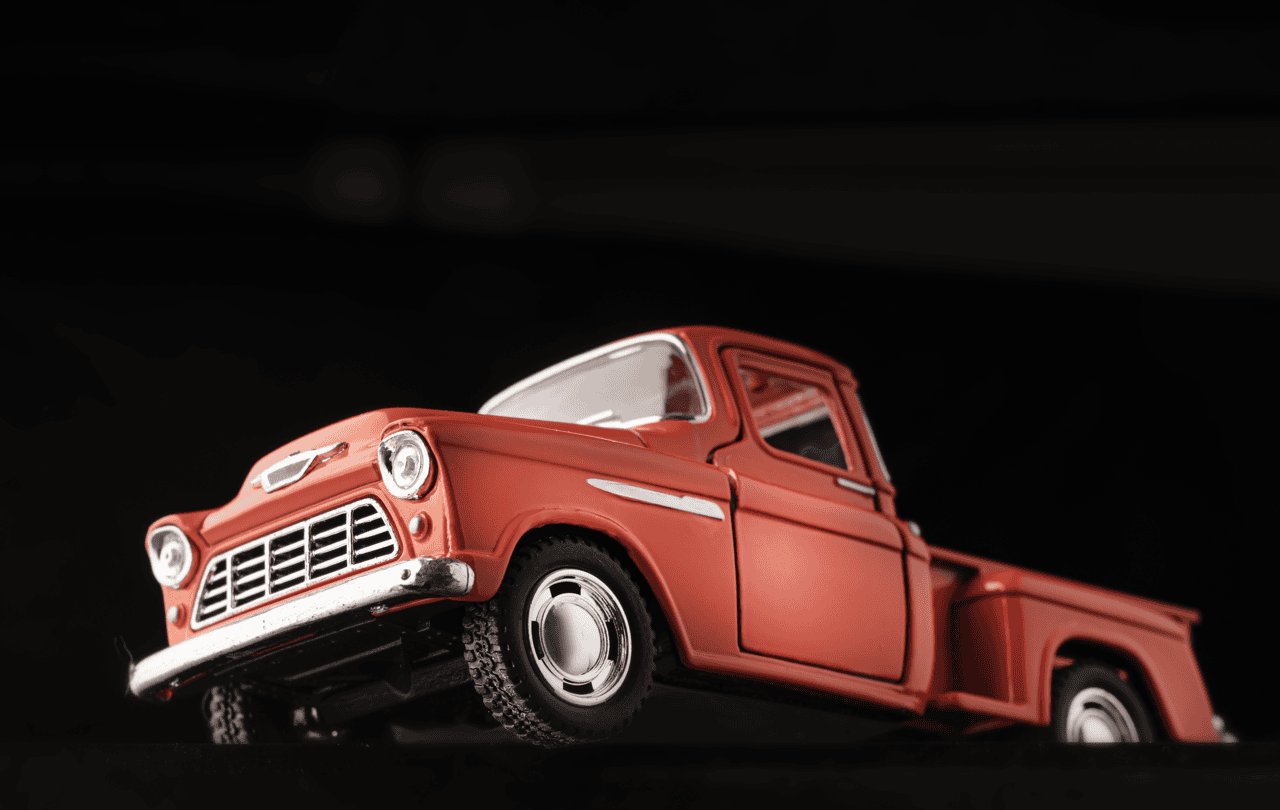 Red truck with black background