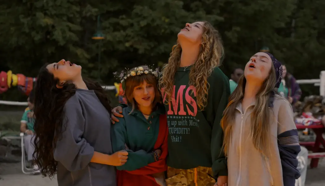 Annie Jacobson (Ella Rubin), Maple (Mabel Strachan), Oona (Bo Bragason) and Ramona (Amélie Hoeferle) shout in a scene in Sterling Point.