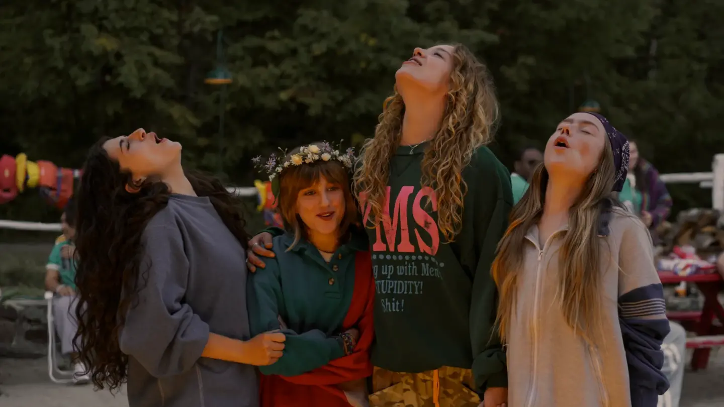 Annie Jacobson (Ella Rubin), Maple (Mabel Strachan), Oona (Bo Bragason) and Ramona (Amélie Hoeferle) shout in a scene in Sterling Point.
